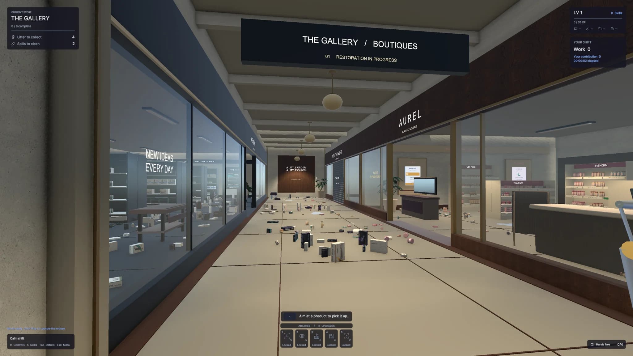 A first-person gameplay view of the Mallfunction gallery.