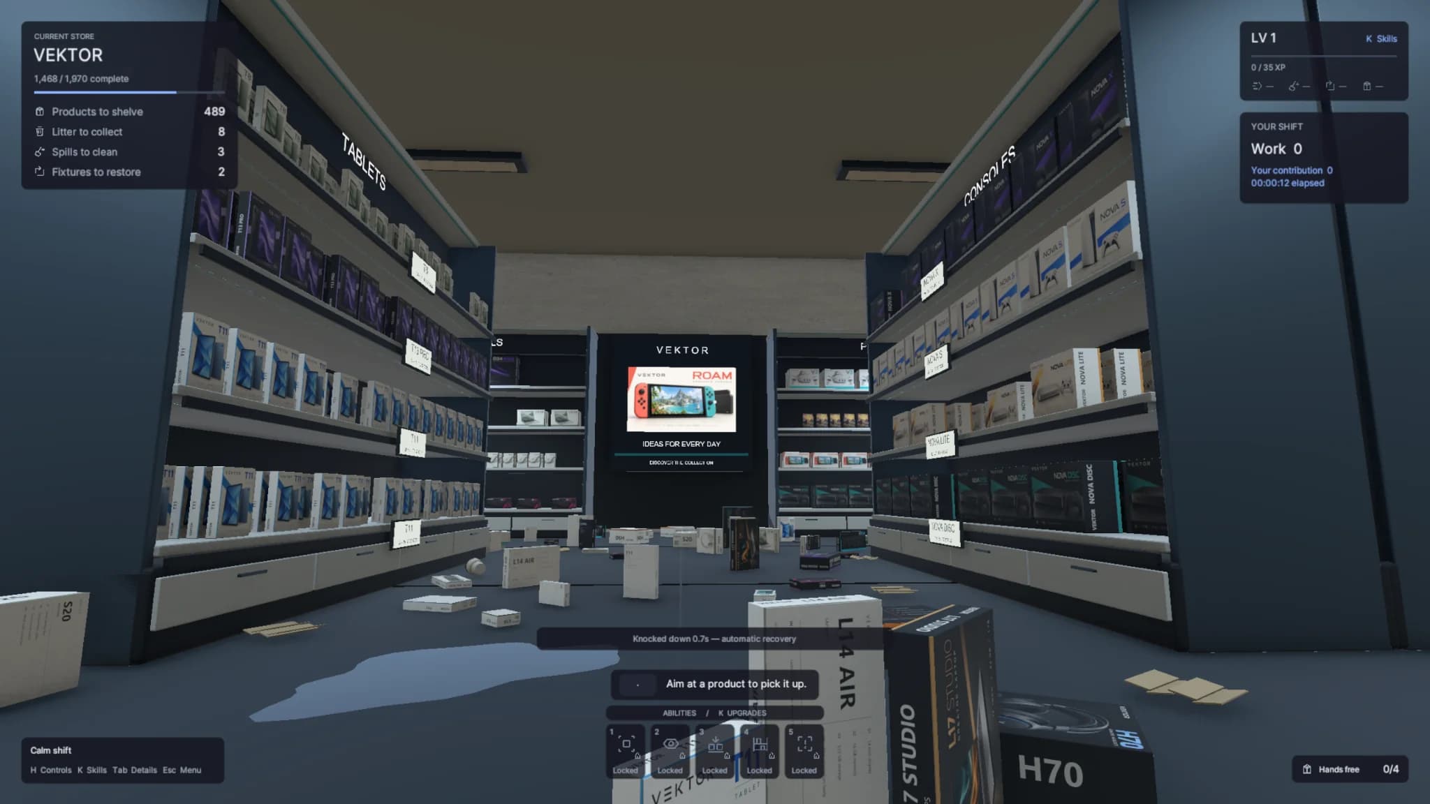 An in-game view after slipping on a puddle during the VEKTOR capture.